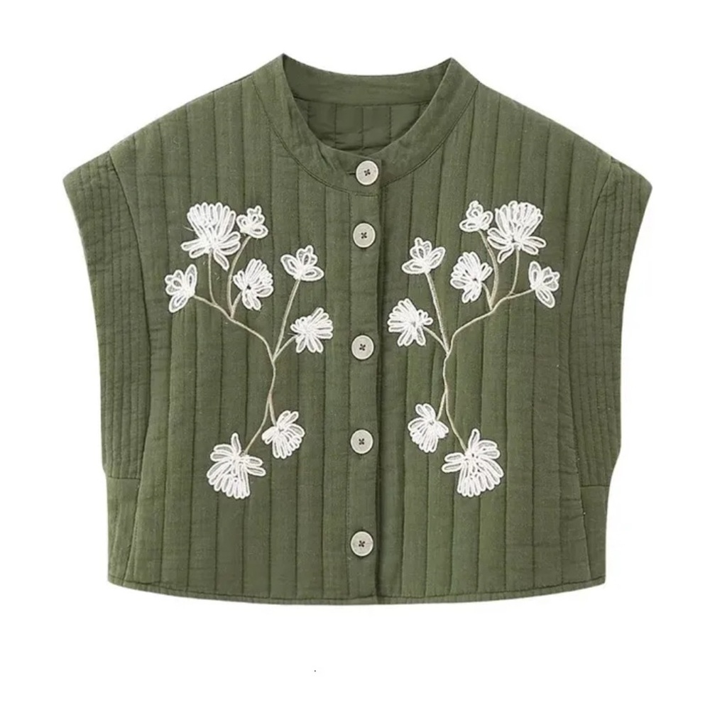 Zara Olive Vest with Cream Floral Design